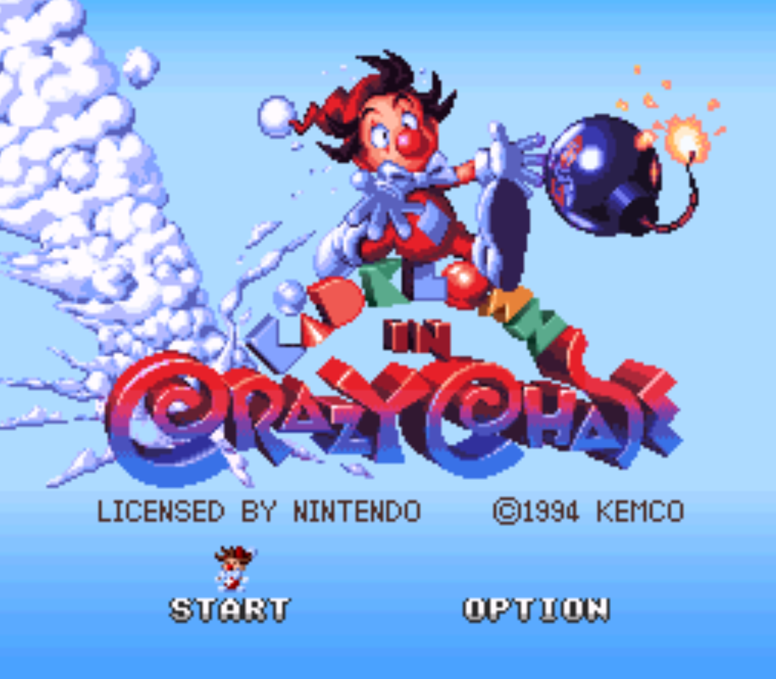 Kid Klown In Crazy Chase Title Screen